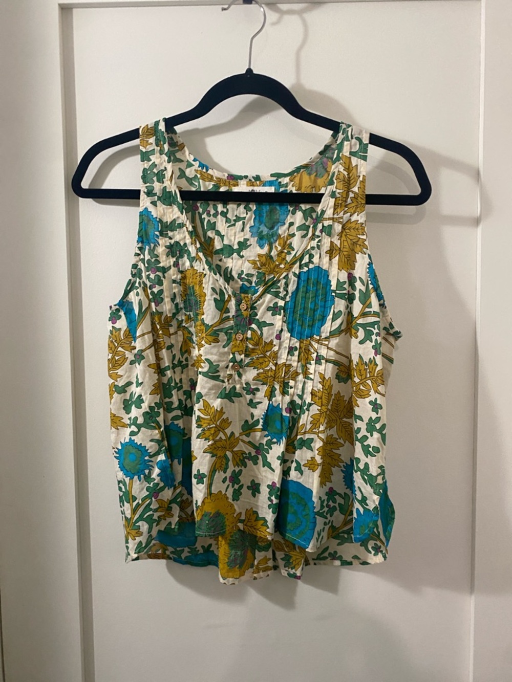 NATURAL LIFE Floral Tank Top in Teal, Mustard & Cream NWOT